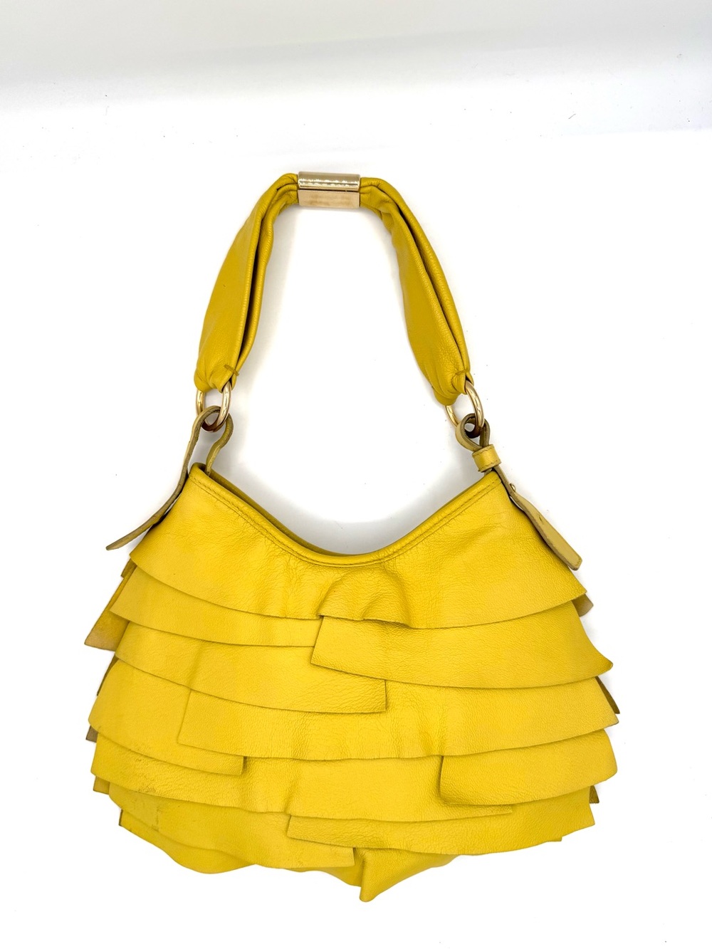 Yves Saint Laurent Yellow Layered Ruffle Leather St. Tropez Mombasa Shoulder Bag - Picture 8 of 12